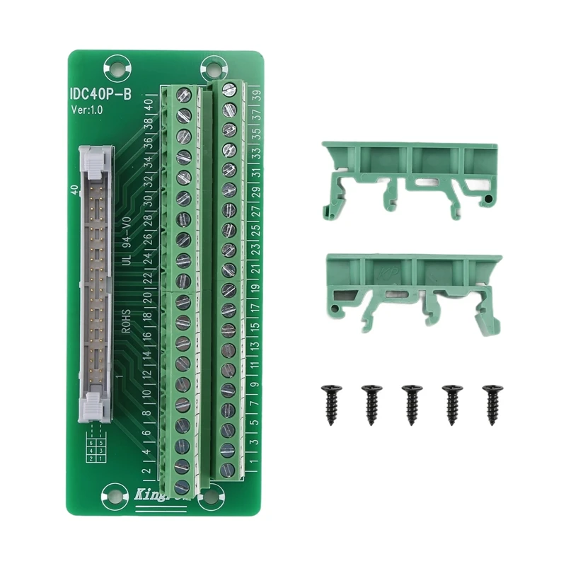 A46T IDC40P 40Pin Connector Strip Breakout Board Terminal Block Plug PLC Interface with Bracket, for PLC, DIN Rail Mount
