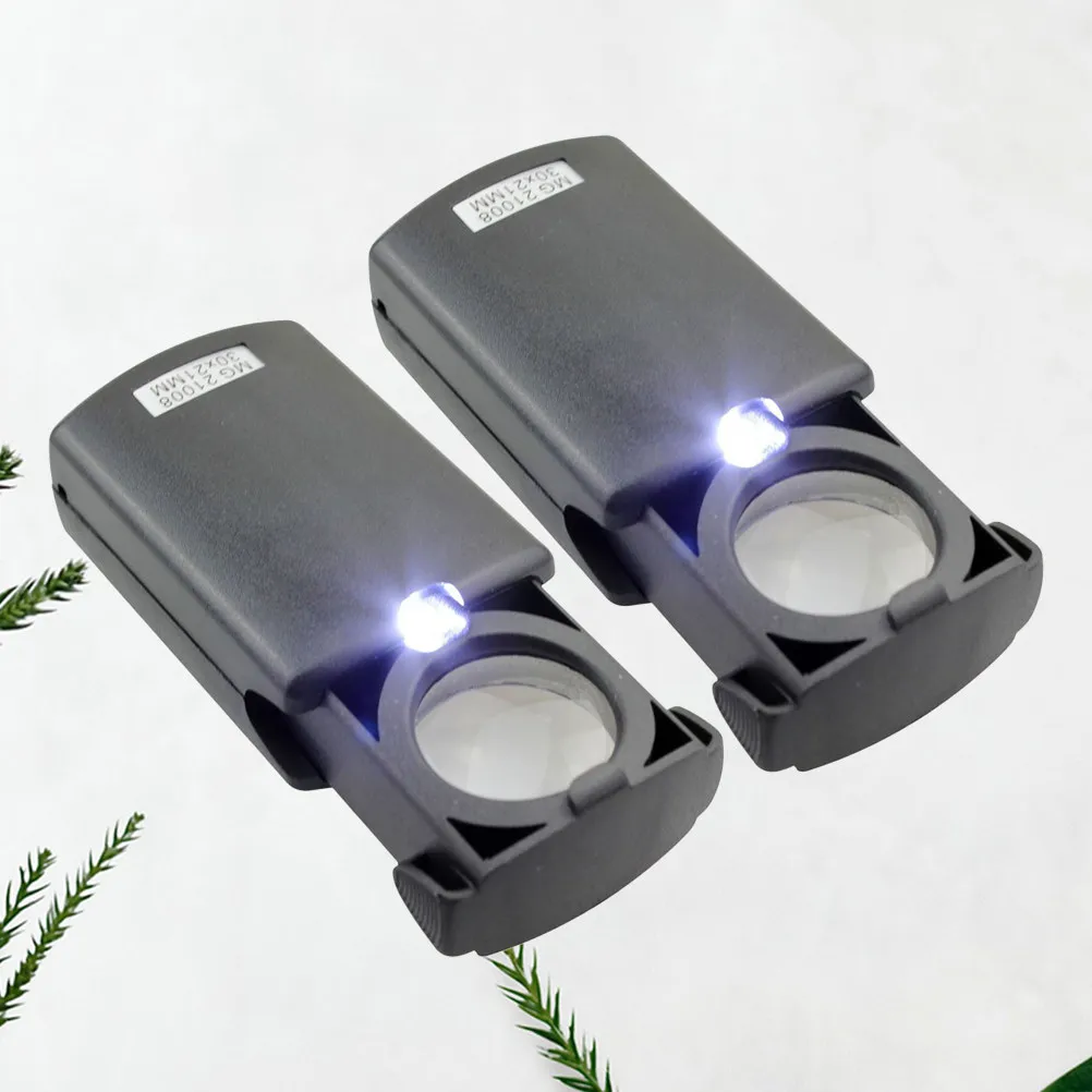 2Pcs LED Jewelry Magnifier Handheld Adjustable Focus Magnifying Glass Built-in Light Portable Lightweight for Stamps Coins Gems
