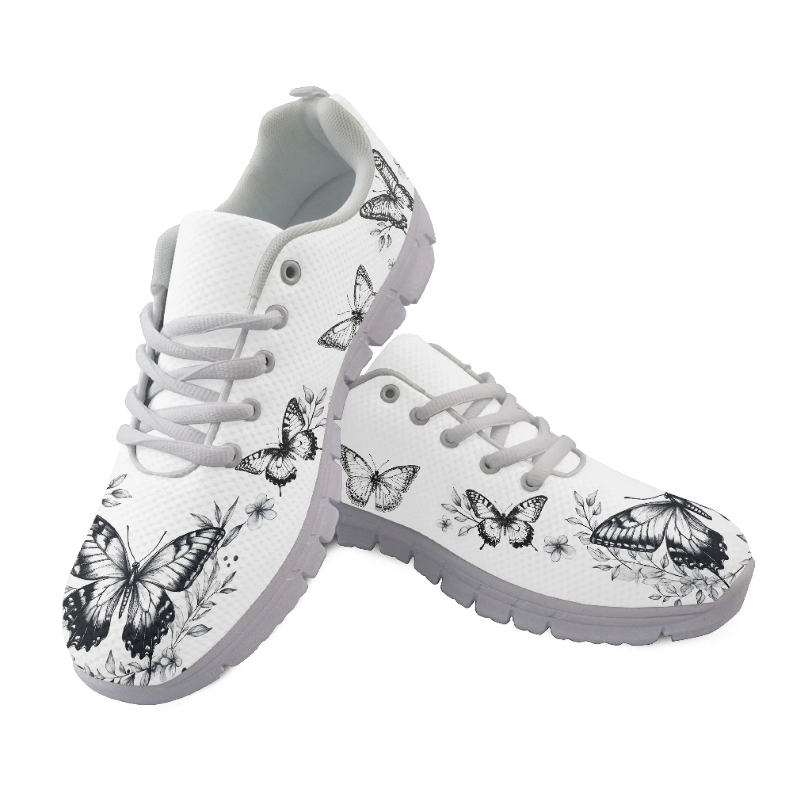 Coloranimal Butterfly Sketch Men Lace up Athletic Trainers, Low Top Mesh Running Shoes for Outdoor Walking and Daily Sports