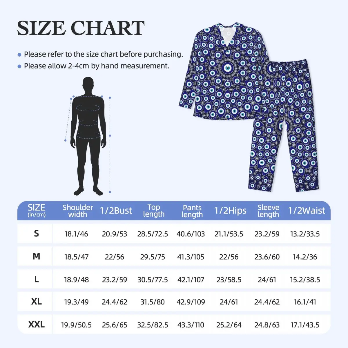 Evil Eye Print Pijamas Mens Nazar Eye Circular Confortável Noite Pijamas Outono Duas Peças Vintage Oversized Impresso Pijama Conjunto