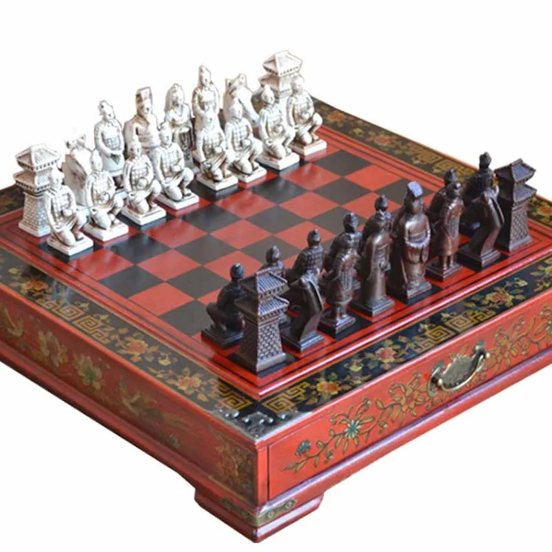 

Classic Chinese Terracotta Warriors Retro Chess Wooden Chessboard Carving Teenager Adult Board Game Puzzle Birthday Gift