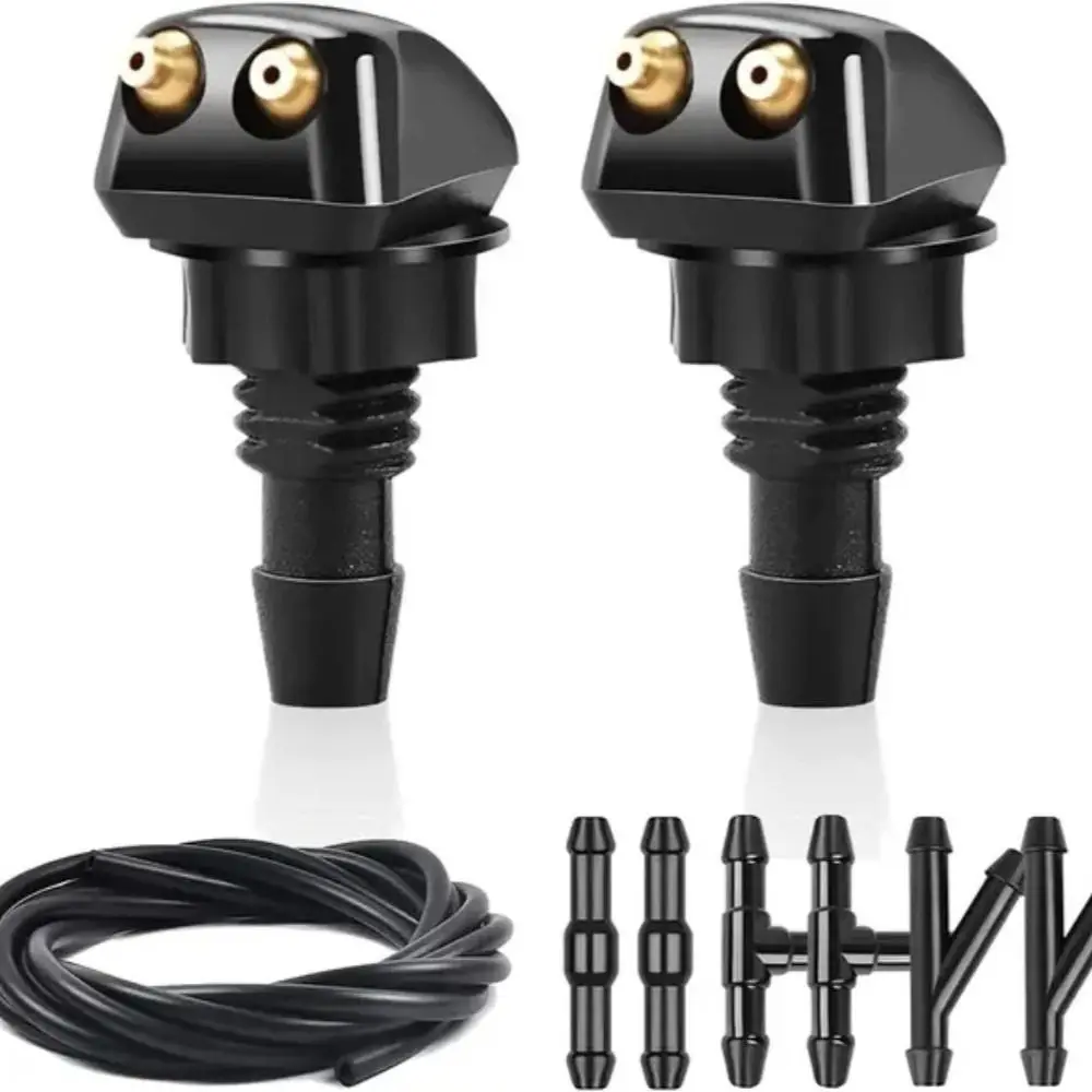Universal Fit Windshield Washer Nozzles Adjustable Spray Plastic Windshield Spray Jets Black Flexible Hose