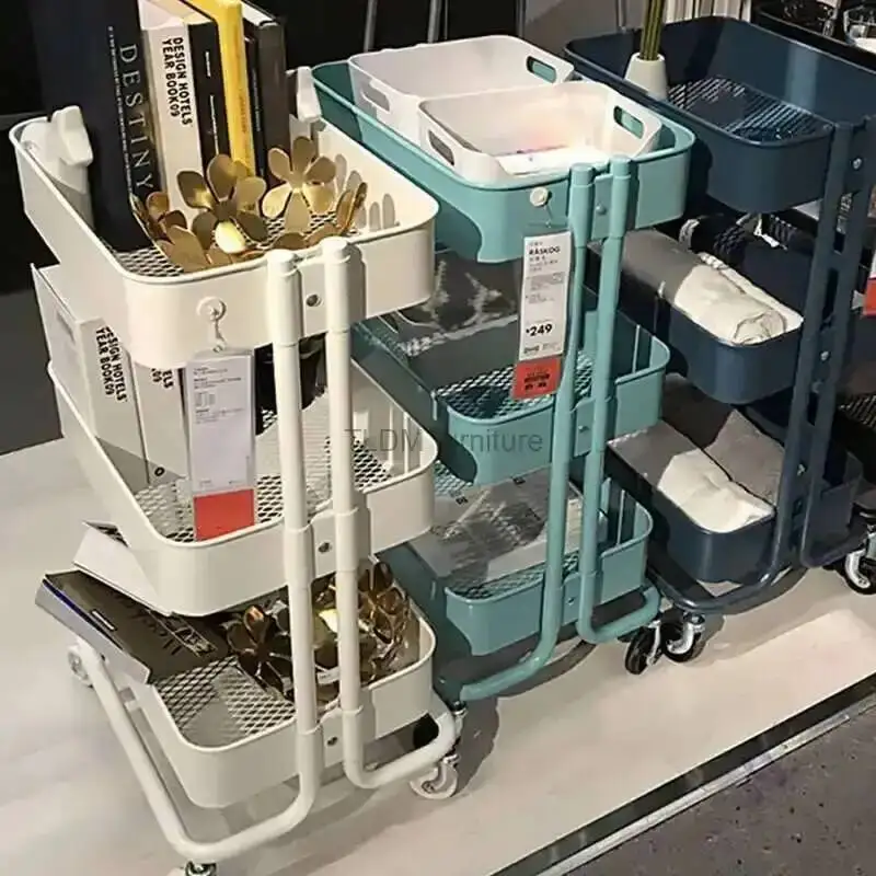 

Steel Trolley for Kitchen Auxiliary Nordic Carbon Cart with Wheels Multi-layer Movable Simple Creative Trolley for Living Room