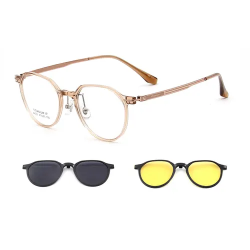 Gafas de sol polarizadas con clip TR90 ultraligeras redondas 3 en 1 para mujer y monturas de gafas con patas de titanio de visión nocturna para conducir 84001