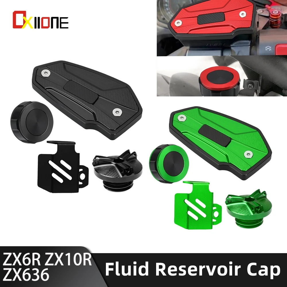 

For Kawasaki Ninja ZX6R ZX636 ZX10R 1998-2023 Motorcycle Front Rear Brake Fluid Cylinder Master Reservoir Cover Oil Filler Cap