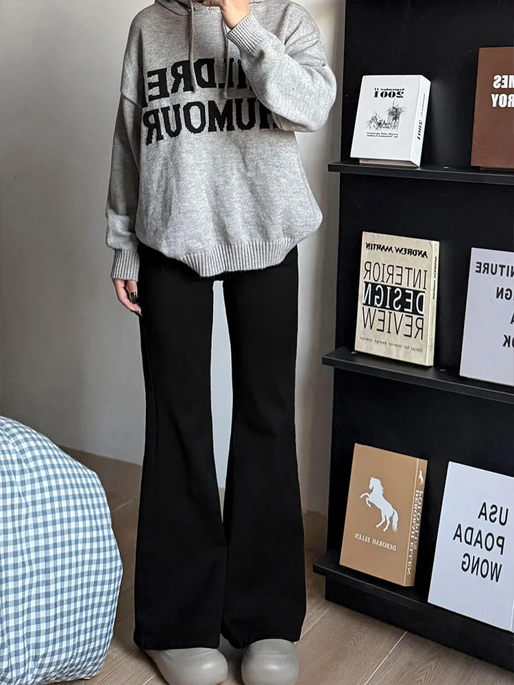 Fce forrado thiened bla emagrecimento bootcut jeans feminino inverno plus size solto elástico casual calças jeans de cintura alta