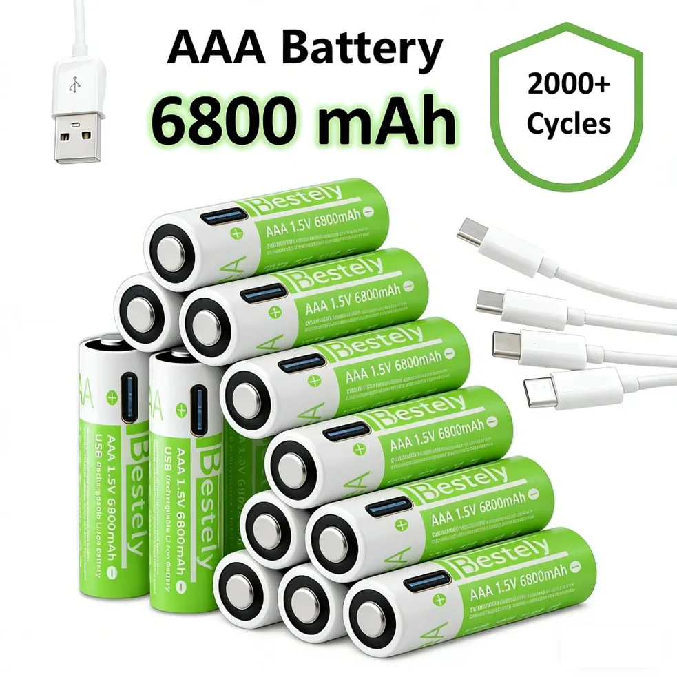 Rscrola AAA-Akku, 6800 mAh, Li-Ionen-Dreifach-A-Akkus mit Typ-C-Kabel für alltägliche Elektronik und Notfallausrüstung