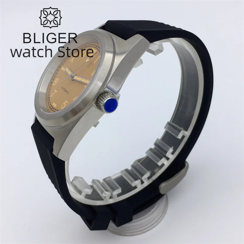 BLIGER PT5000 NH35A Automatic Watch For Men 38mm Brushed Case Vintage California Dial Luminous Sapphire Glass Rubber Strap