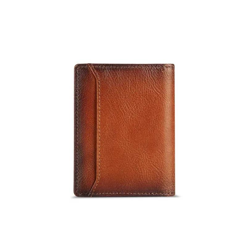WILLIAMPOLO Leather Men's Card Holder Wallet Thin Retro Card Cover Mini Purse Short Ultra-thin Card Bag Wallet men Purse