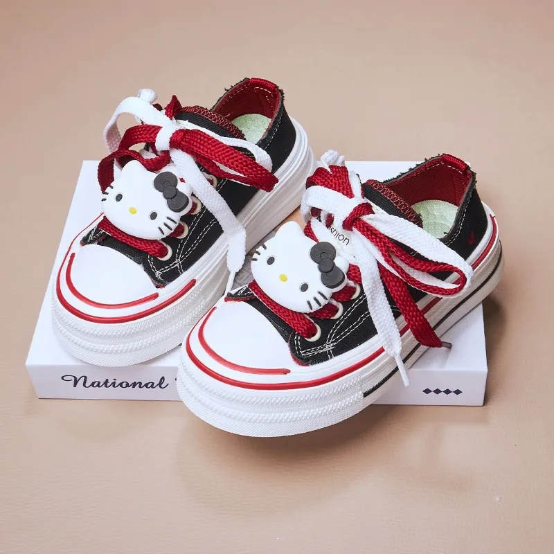 

Детские кеды Hello Kitty 2026 для девочек, белые кроссовки на платформе со шнуровкой, мягкая подошва, повседневная обувь для подростков