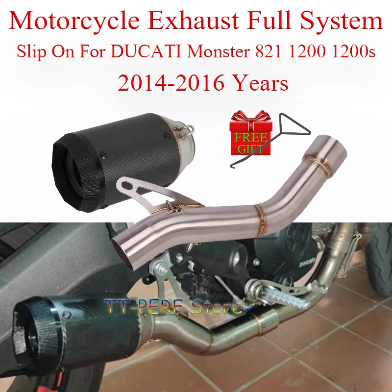 

Motorcycle Exhaust Full System Link Pipe Slip On For DUCATI Monster 821 1200 1200s 2014 - 2016 Modified Moto Escape Carbon Fiber