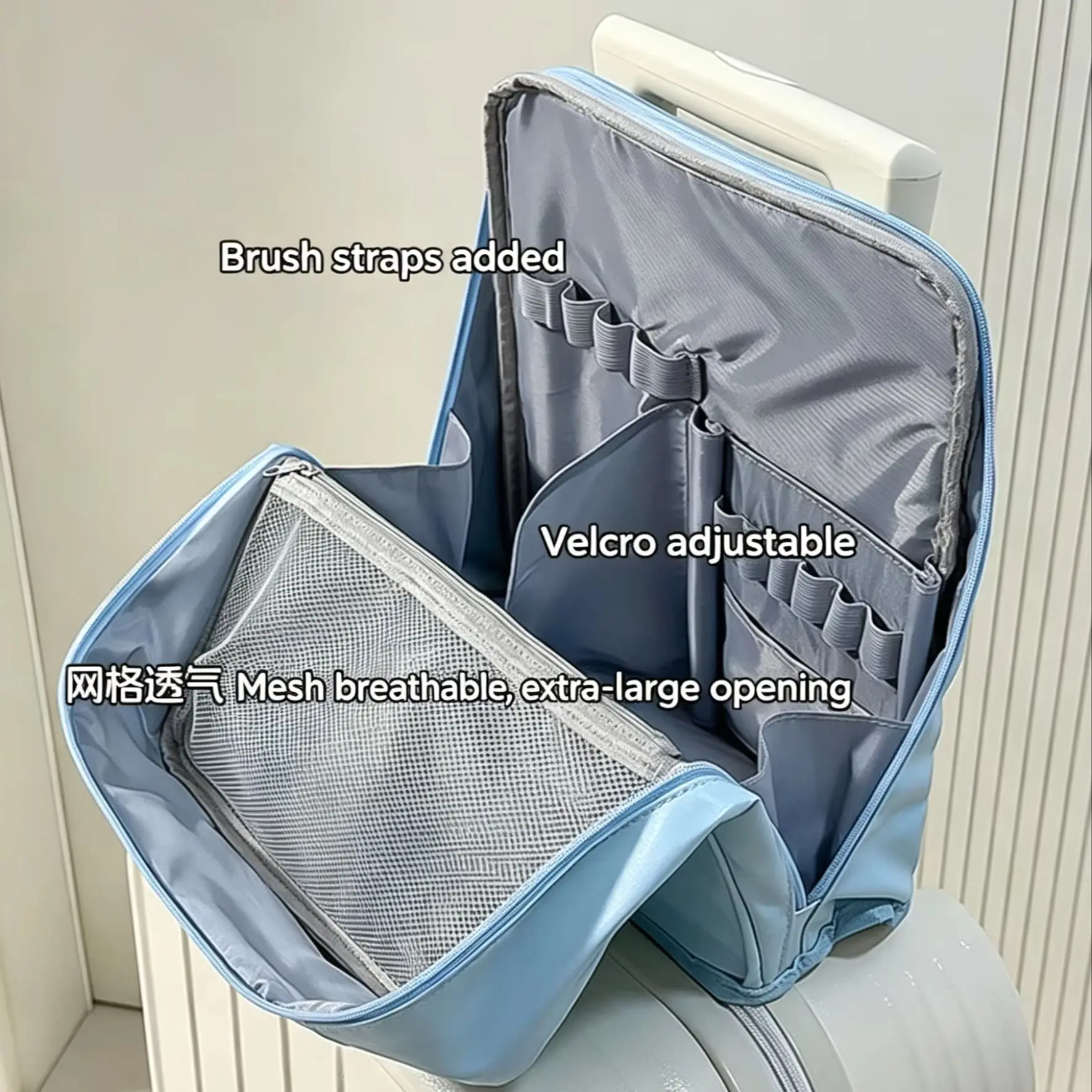 Hanging luggage handbag, waterproof toiletry storage bag, stand-up cosmetic bag, large-capacity women's PU travel portable makeu