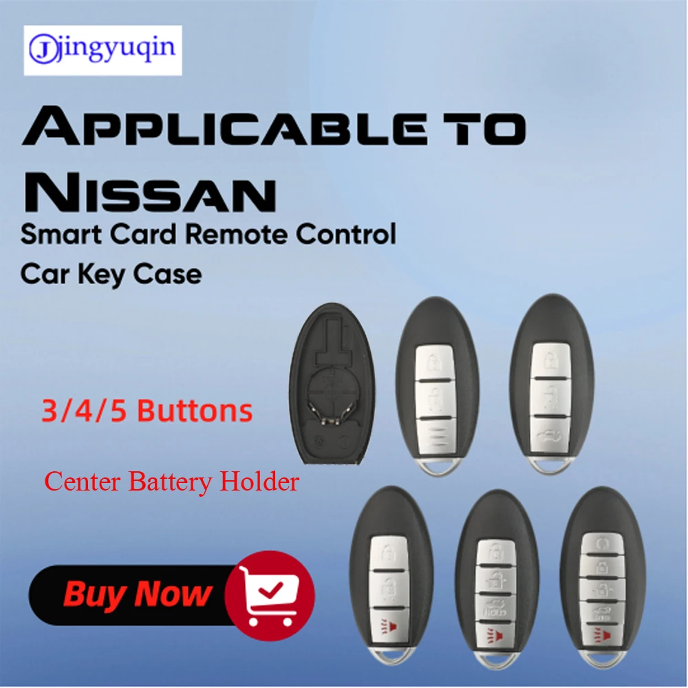 Jingyuqin Replace Smart Card Remote Control Car Key Case Shell for Nissan 3/4/5 Buttons with Center Battery Holder Accessories