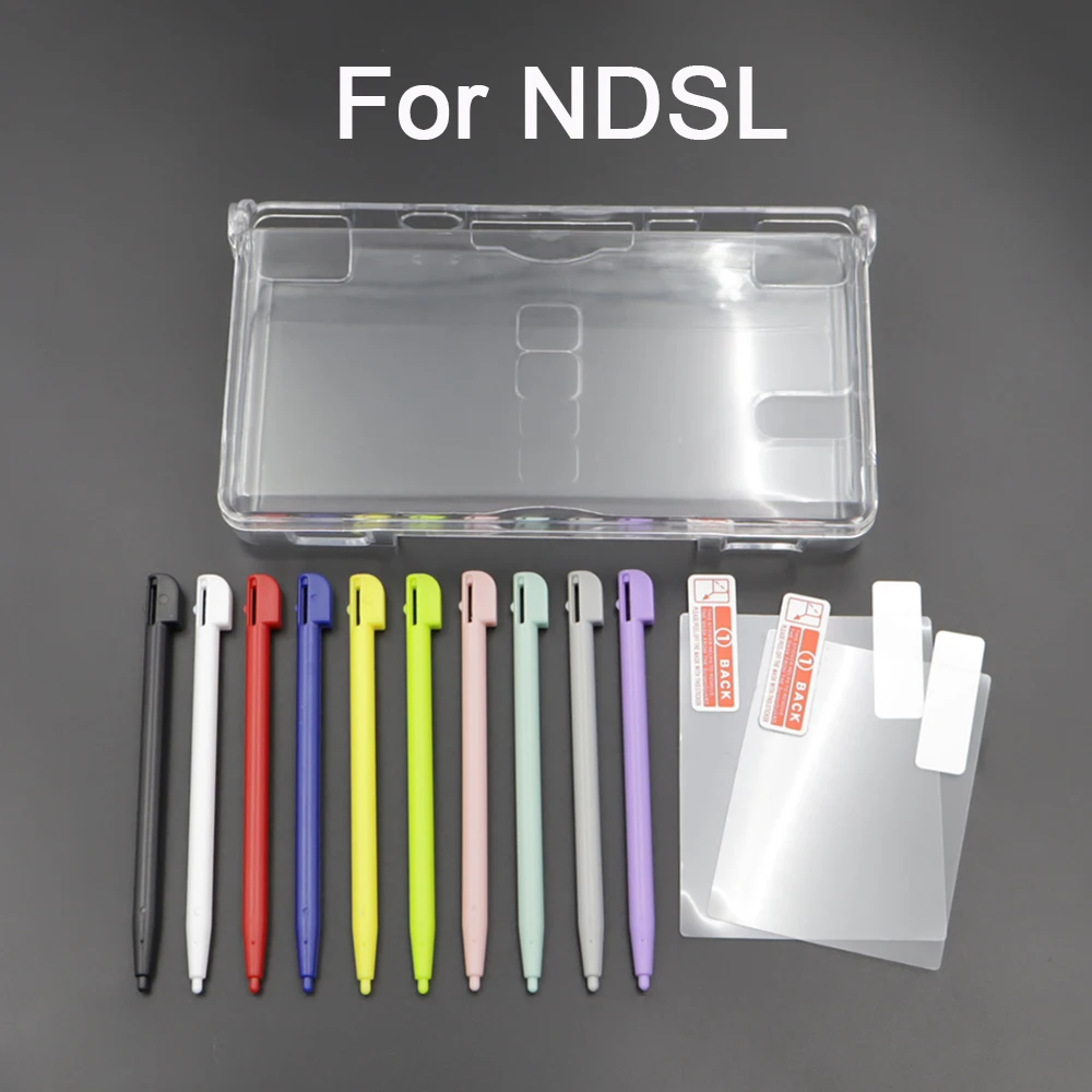 1Set Crystal Clear Hard Shell Case + Top/Bottom Screen Protector Film + Stylus Pen Full Set For NDSL Game Console