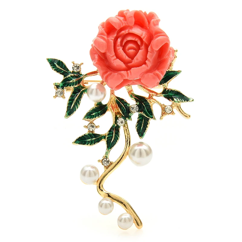 Wuli&baby Pink Rose Flower Women Brooch Pins Jewelry Accessory Gift