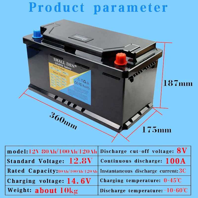 12V 120Ah 100Ah 80Ah lifepo4 battery automatic ignition car starter power supply 12.8V E-Boat RV solar portable charging pack AA