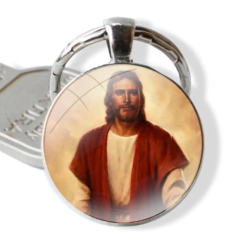 Jesus Christ God bless you glass cabochon keychain Car key chain Charms keychains Gifts Accessories Phone Cases Covers