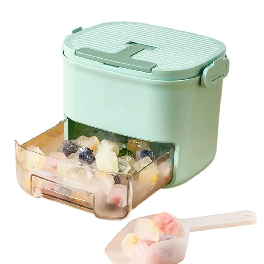 Ice Cube Tray with Lid Bin Slow Melting Ice Cubes 52-cavity Ice Cube Tray with Lid Bin Stackable Silicone for Freezer for Drinks