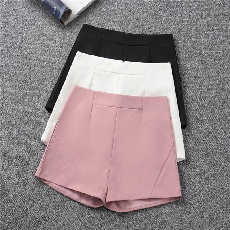 Basic Solid Suit Shorts Women Korean Elegant High Waist Skinny Sexy Shorts Fashion A-Line Summer Thin Loose Casual Wide-Leg Pant