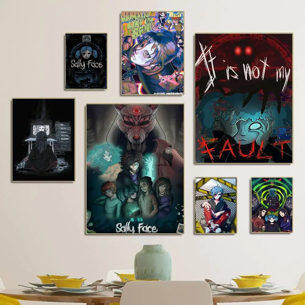 Horror Game S-Sally Face Anime Posters Sticky Whitepaper Sticker DIY Room Bar Cafe Kawaii Room Decor
