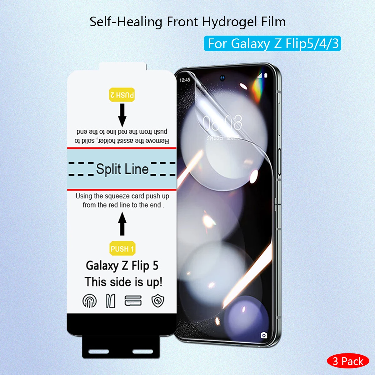 Pellicola idrogel frontale morbida HD da 3 pezzi per Samsung Galaxy Z Flip 5 4 3 Custodia protettiva per schermo autorigenerante amichevole + strumenti di installazione