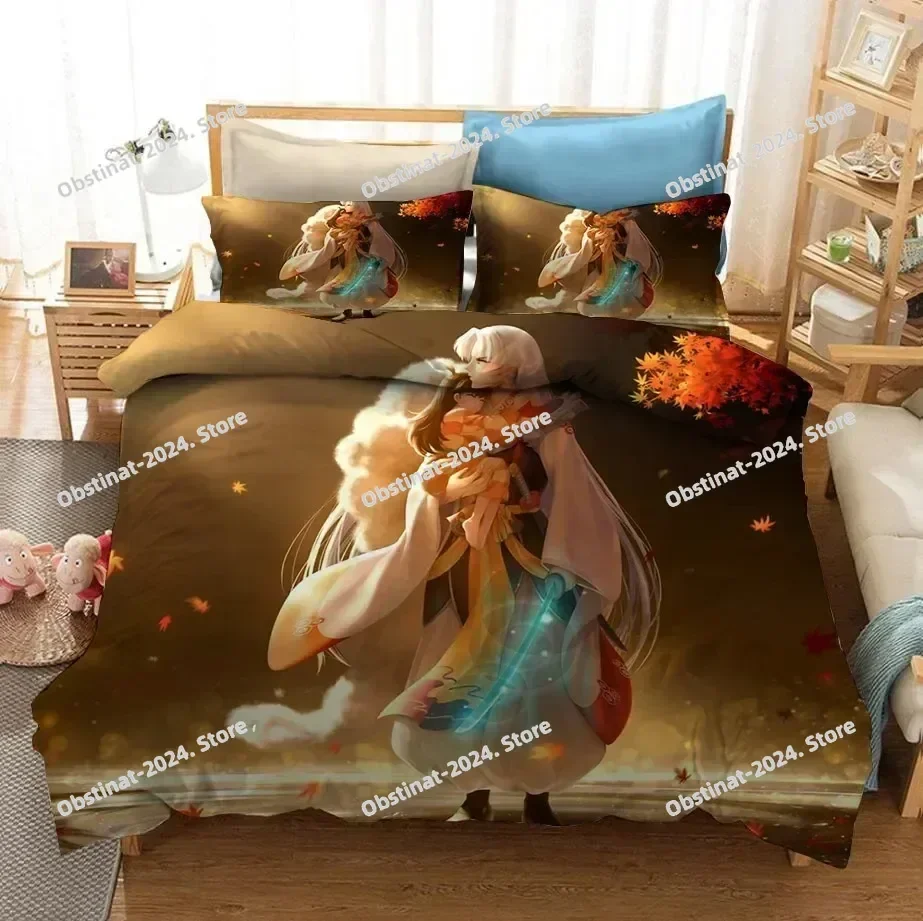3D Anime Inuyasha Duvet Cover Sesshoumaru Bedding Set Print Bed Set With Pillowcase Bed Soft Single Double Queen Super King Size
