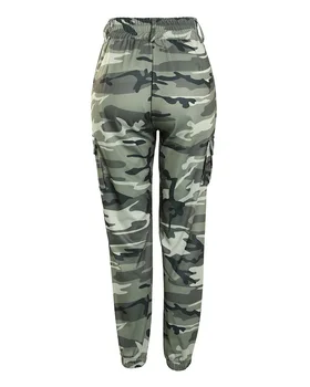 Camouflage Print Drawstring Pocket Design Cargo Pants Women Mid Waist Cargo Slim Pencil Pants 4
