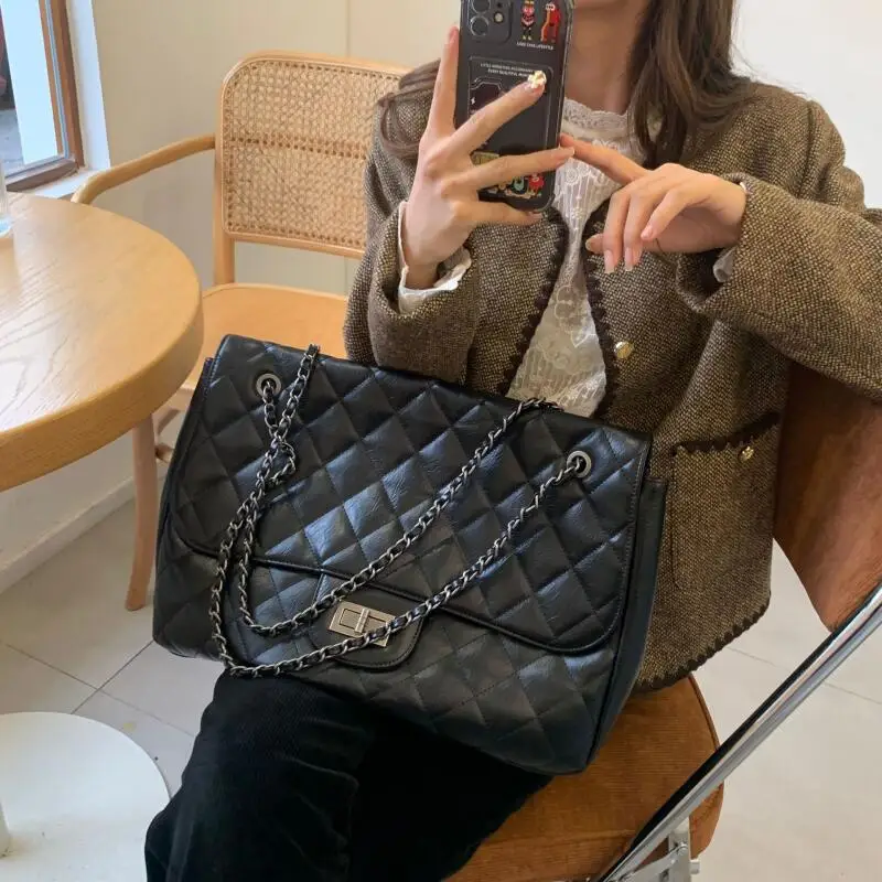 New Axillary Bag Small Fragrant Wind Rhombic Lattice Lady Chain Bag Fashion Square Bag Female Shoulder Bag Leisure Crossbody Bag