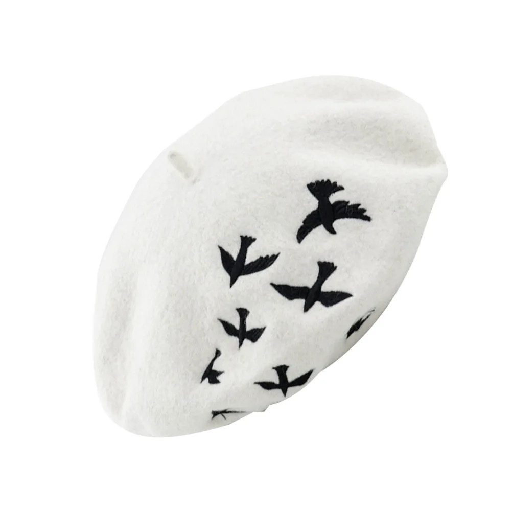 

Wool Beret Hat White Lightweight Soft Warm -Match European Style Cap Embroidery Painter Hat For Women