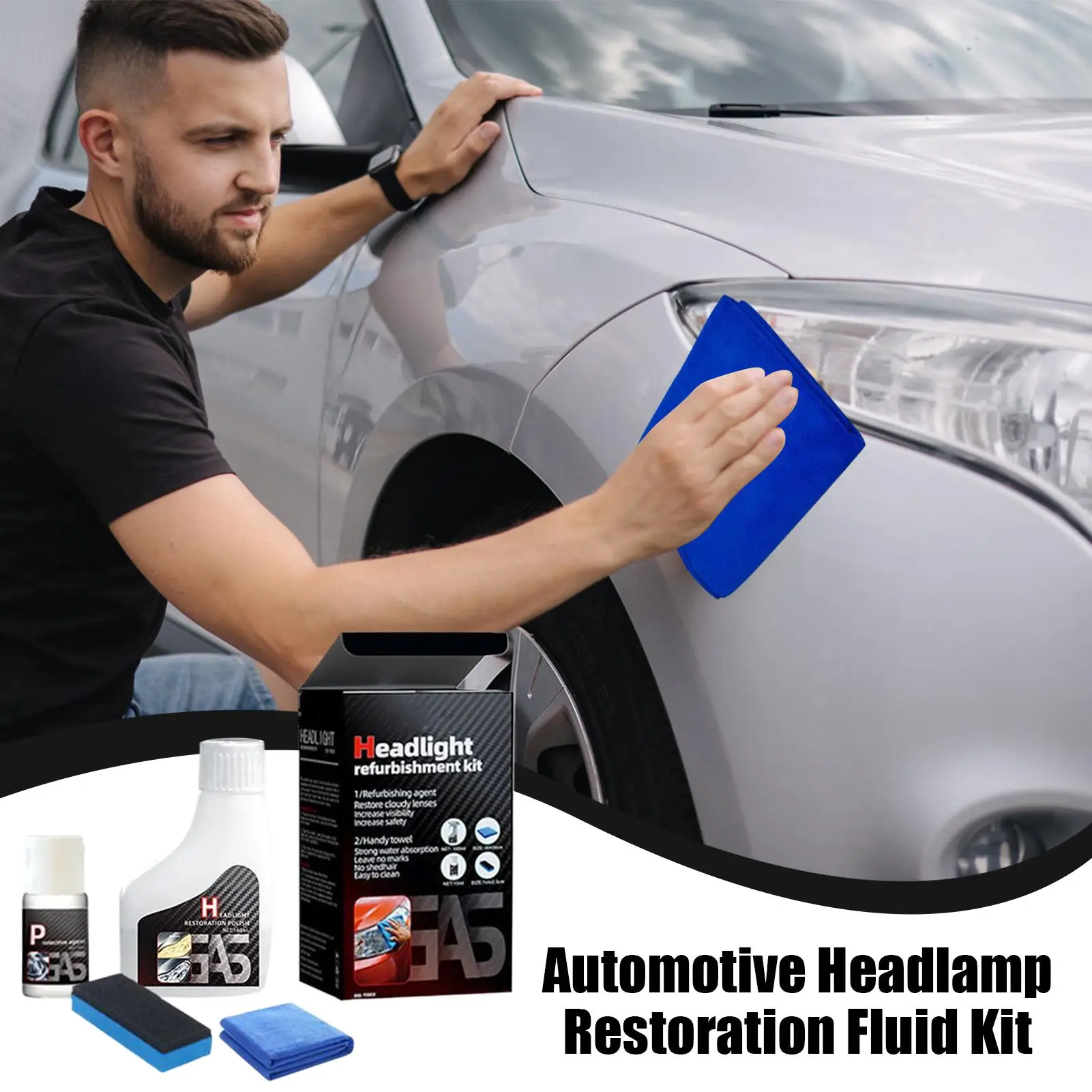 Car Headlight Cleaner 180ml Headlight Polishing Cleaner with Coating Agent Weatherproof Scratch-Resistant Cleaning Tool for Auto