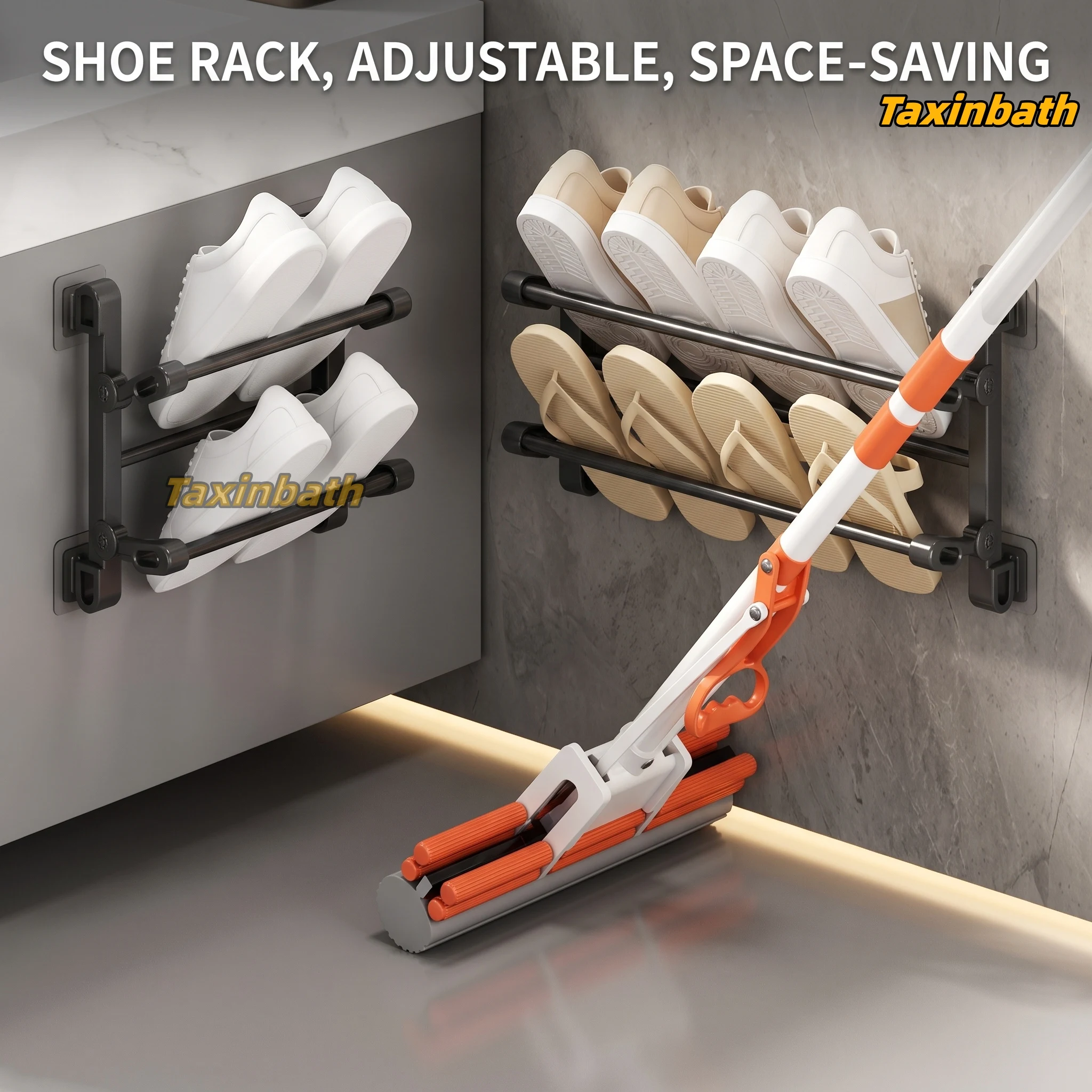 Wall Mounted Shoe Rack No Drill Bathroom Entrance Door Slipper Shoe Storage Rack Drying Shower Shoe Shelf Hanging Holder