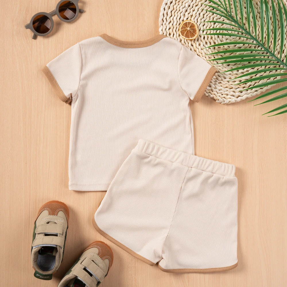 Toddler 2Pcs Sets Girls' Letters Print Short Sleeve T-Shirt + Shorts Set, Elastic Waist, Fashion Casual, 1-6 Years, Holiday Wear