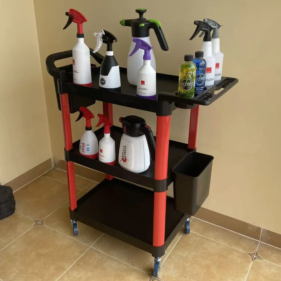 Car Repair and Car Wash Tool Storage Trolley Wheeled Beauty Tool Trolley 3-layer Multifunctional Mechanical Workshop Trolley