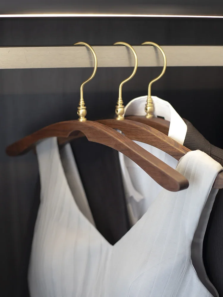 Wooden Pure Copper Hanger, Home Sleeping Room, High-end Sense, Non-marking, Black Walnut, Solid Wood, Wedding Custom Gifts