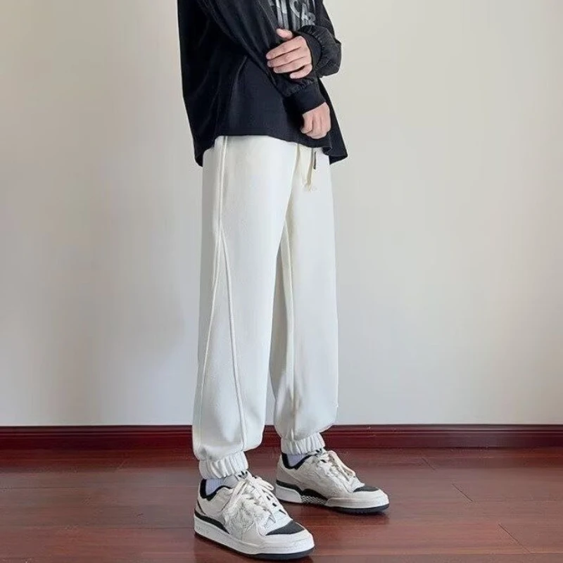 Men's Fleece Lined Sweatpants Winter Loose Joggers American Style Casual Trousers Warm Baggy Pants for Students