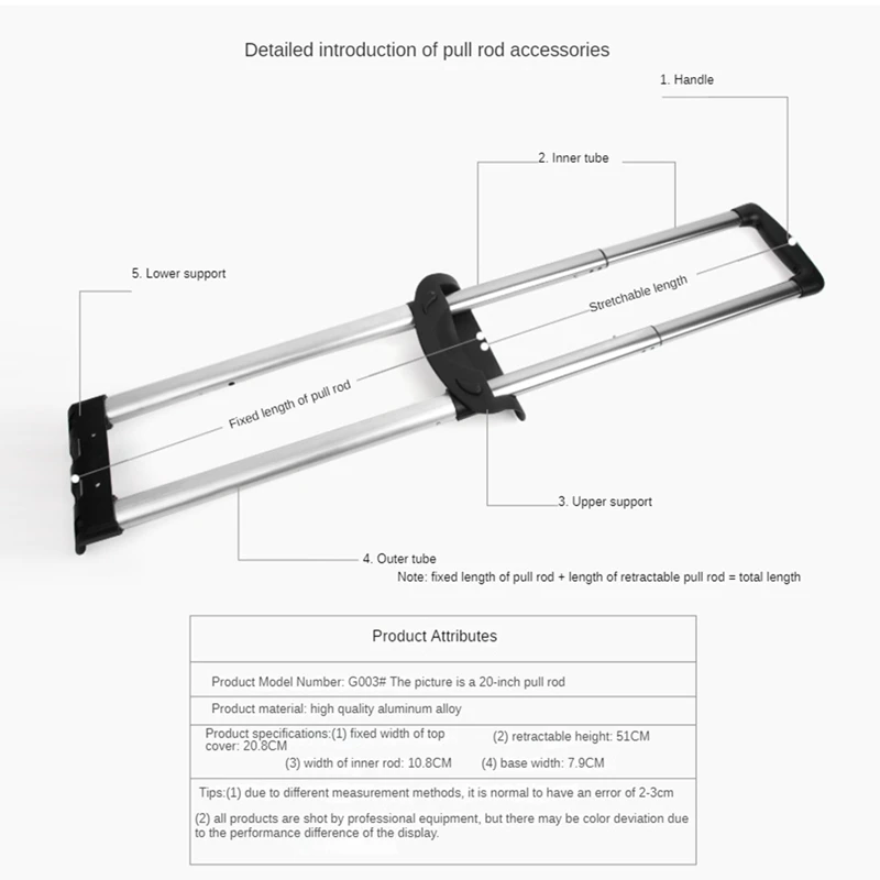 51Cm Travel Luggage Telescopic Handle Replacement Parts Luggage Trolley G003 20 Inch Tool Box Trolley