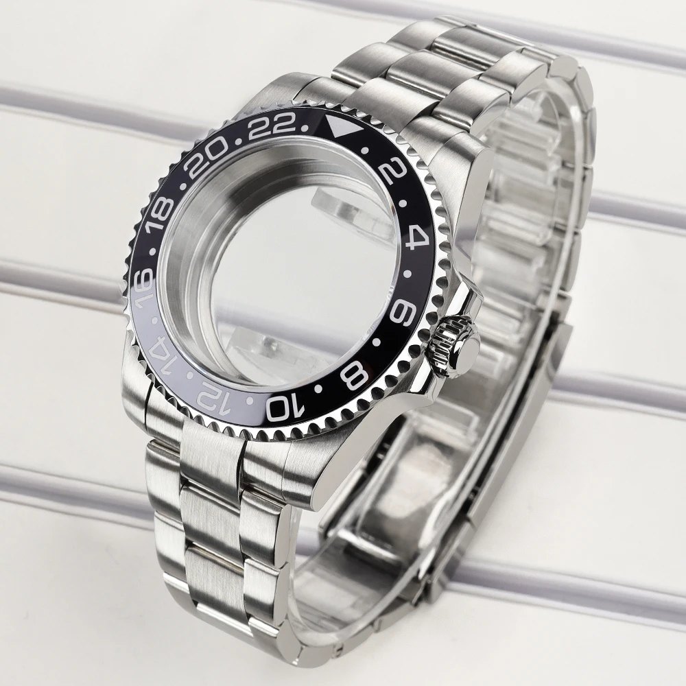 40mm NH35 Gehäuse Saphir für GMT SUB Yacht NH34 NH35 NH36 4R 7S Miyota8215 DG2813 ETA2824 Gebürstetes Oyster-Armband 2813 Uhrengehäuse – Detail 1