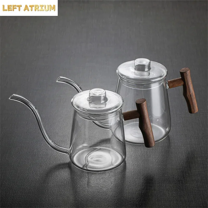 480/700ml Glass Coffee Tea Pot Gooseneck Drip Kettle Swan Neck Thin Mouth Long Mouthed Pot Coffee Maker Home Teapot