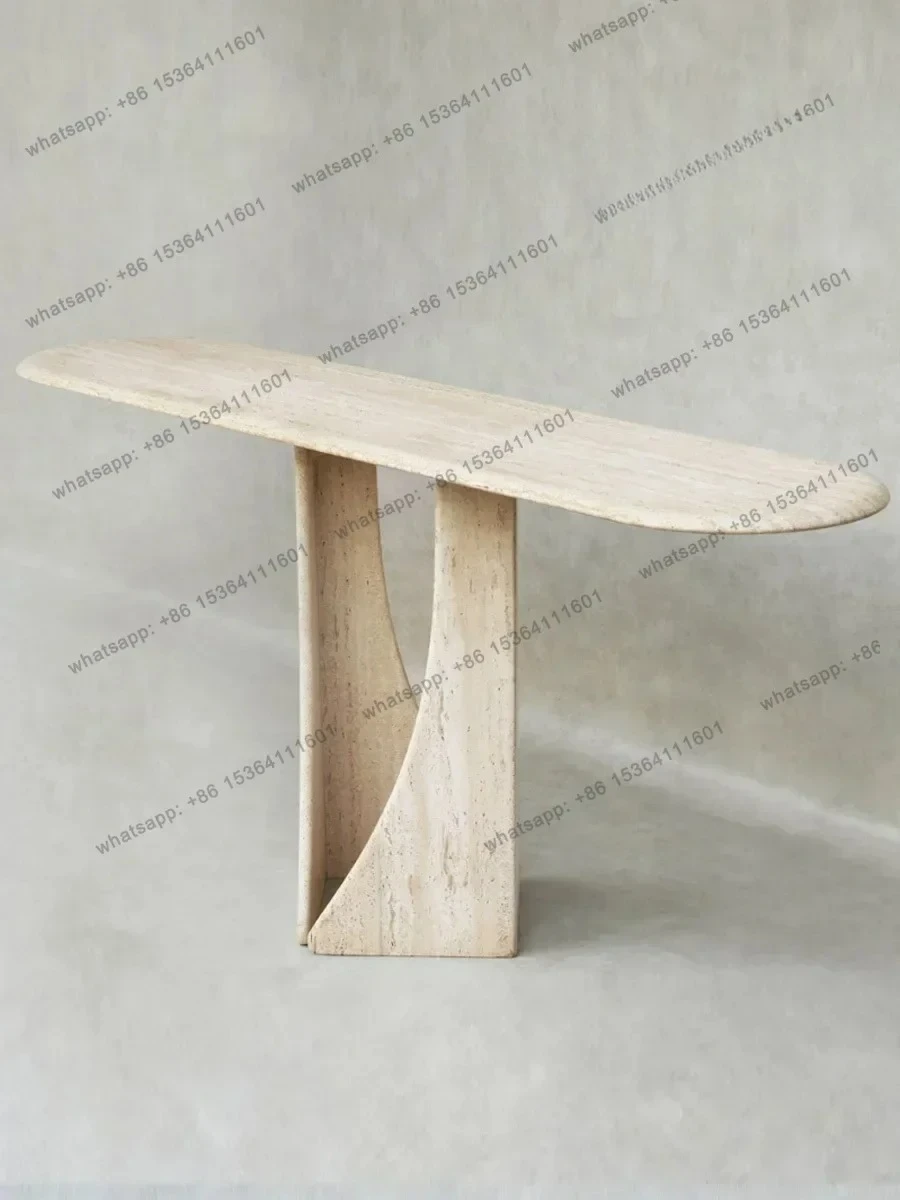 

Wabi Sand Wind Natural Travertine Entry Entrance Table Designer Minimalist Creative Marble Foyer Corridor End View Table