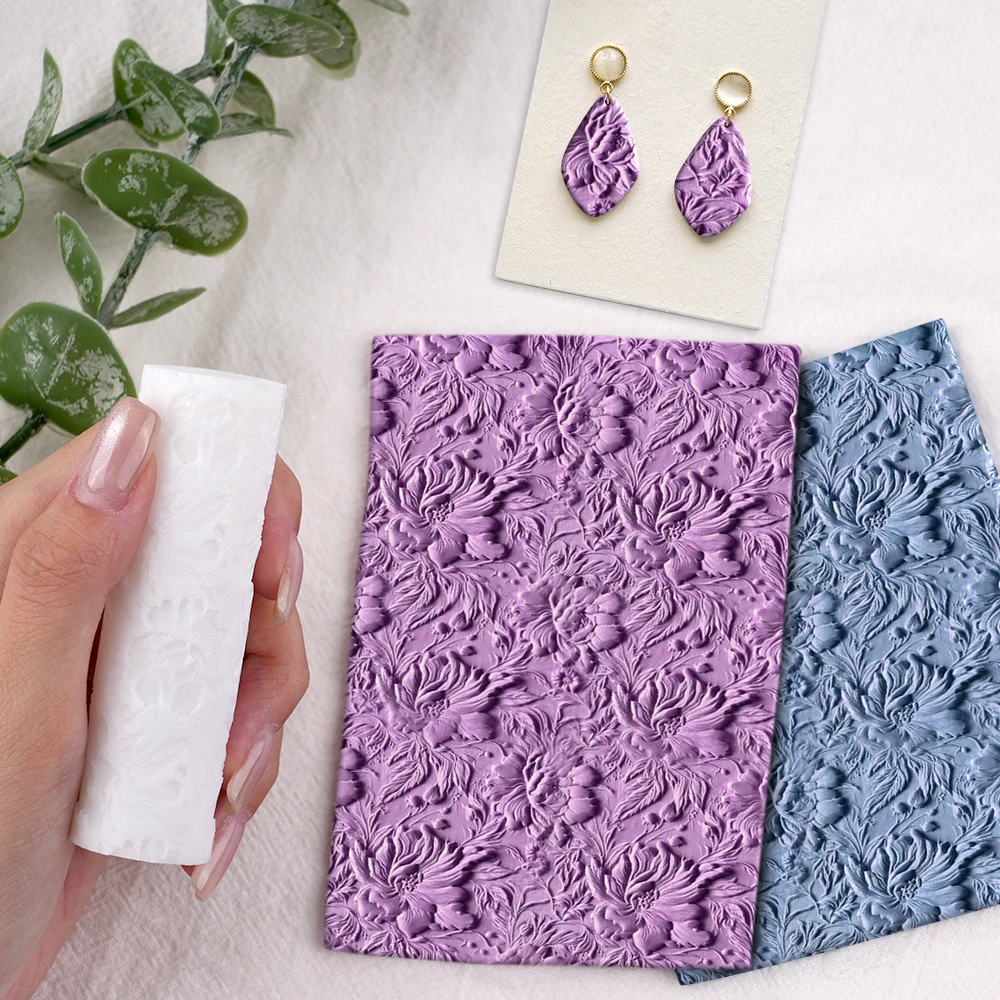 ลูกกลิ้งลายดอกไม้สไตล์วินเทจ ทำจากพลาสติกทนทาน สำหรับลายดอกไม้สไตล์วินเทจบนดินโพลิเมอร์ ใช้ทำต่างหู เครื่องประดับ งาน DIY