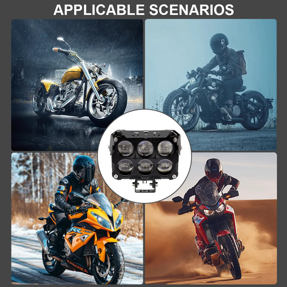 6 Lens Dual Color Auxiliary Motorcycle  Spotlight Fog Lamps High Power Headlights with Fan Driving Lamp for Car Truck SUV UTV