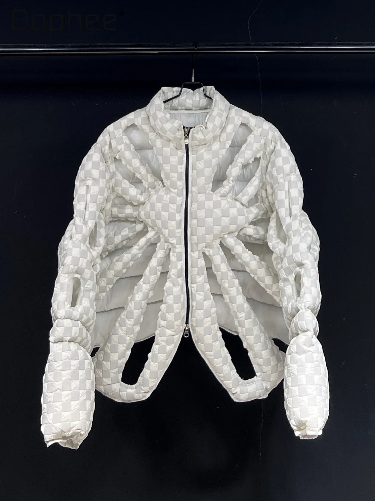 

Original Design White Patchwork Plaid Loose Casual Long Sleeve Jacket Street Punk Distressed Hollow Thickened Jackets for Women