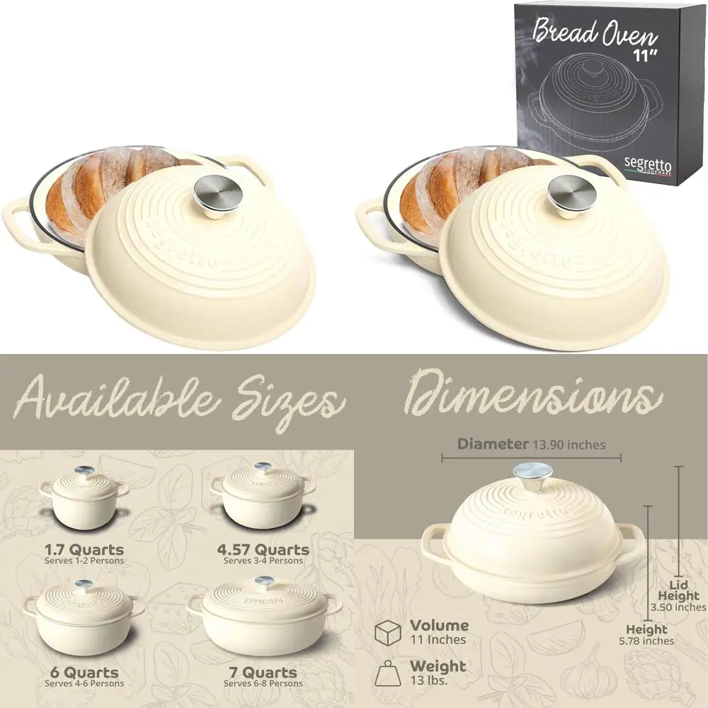 

11 White Cast Iron Bread Pan with Lid - Perfect for Sourdough, Dutch Oven Baking