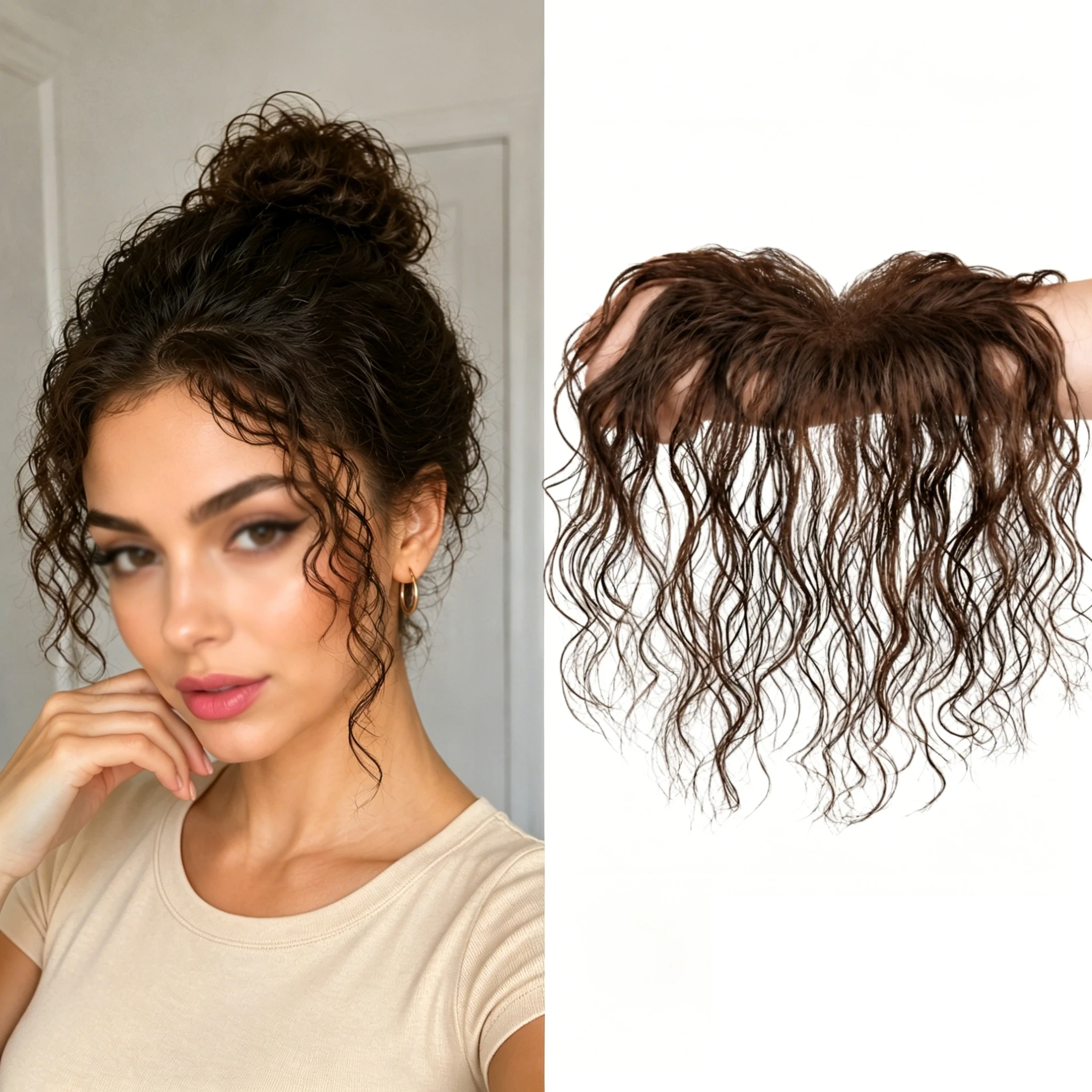 Curly Bangs Toppers for Women 100% Human Hair Breathable Lace Base with Clips Baby Hair Fringe Hairpiece for Thinning Hair