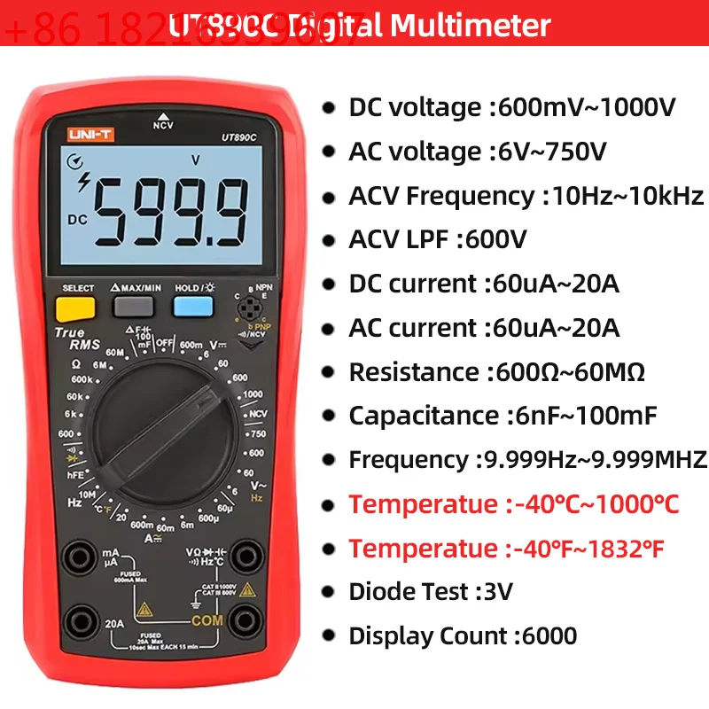 YAO UT890C UT890D+ Multimeter Professional Digital AC DC Ammeter Voltmeter Frequency Resistance Capacitance Multi Meter