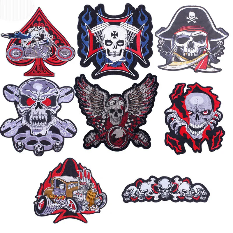 

Large Huge Embroidery Patches Rose Skull Jacket Back Motorcycle Biker Style Big Size 12 inches Needwork Accesories DIY