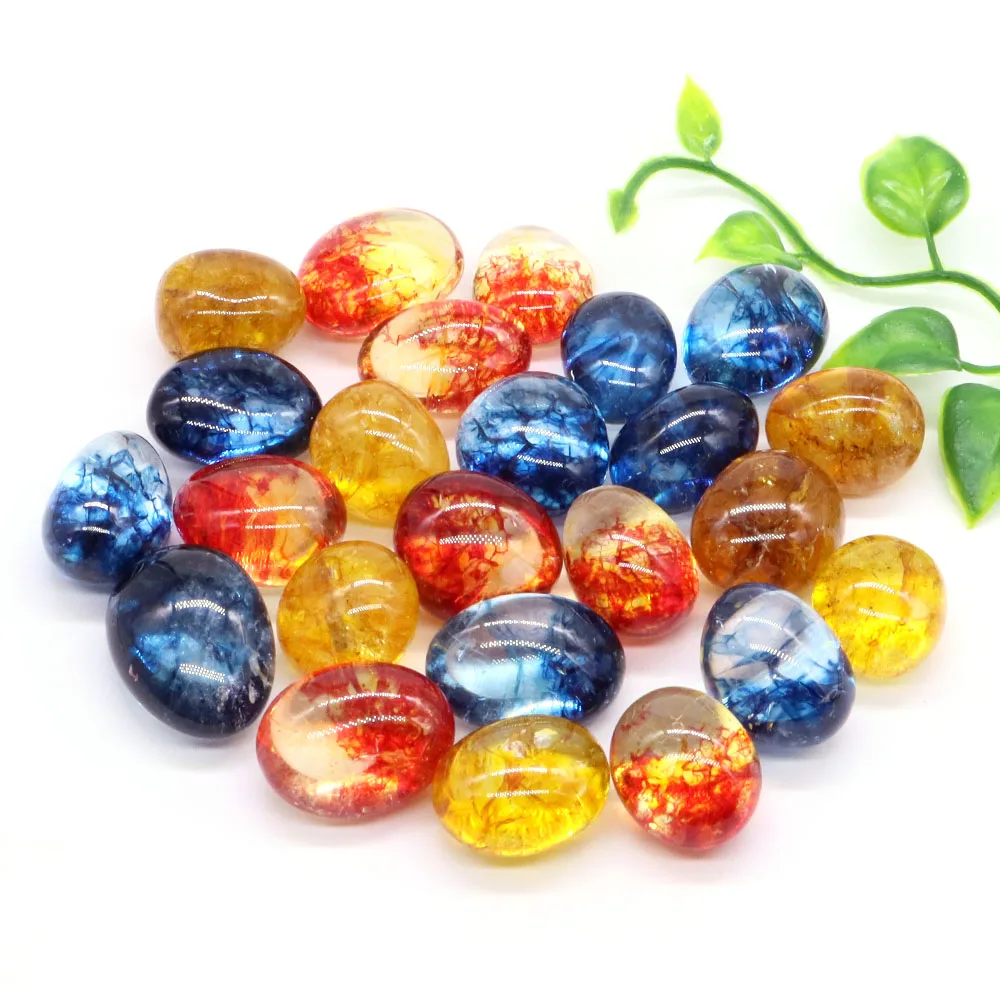 Wholesale Natural Blue Red Yellow Crack Crystal Quartz Tumbled Stones Healing Mineral Specimen Gemstone Reiki Gem Aquarium Decor