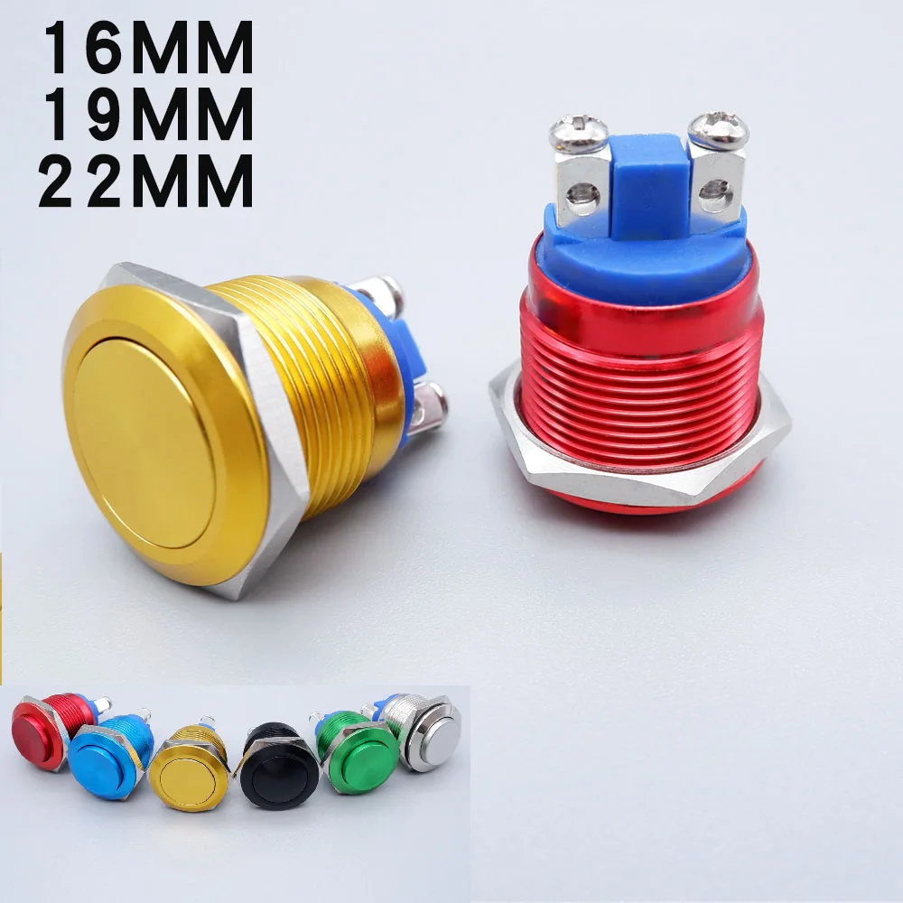 

16mm 19mm 22mm Metal Push Button Switch Self Reset Momentary PC Car Engine Red Blue Black Green Yellow Color NO Normal Open