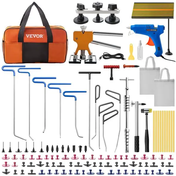 VEVOR Paintless Dent Removal Rods, 89 PCS Paintless Dent Repair Tools, Golden Lifter Puller Car Dent Repair Kit, Glue Puller Tab