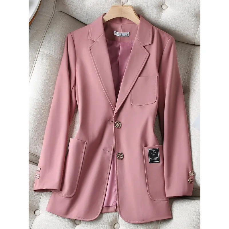 Pink Women Suit 1 Piece Blazer Khaki Coat Female Long Sleeve Single Breasted Slim Fit Jacket For Office Ladies Work Wear Outfit